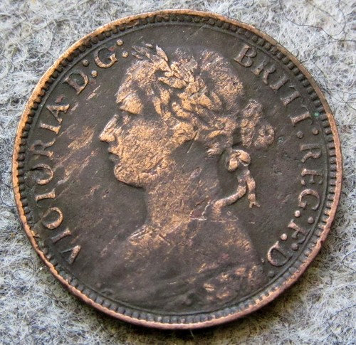 GREAT BRITAIN QUEEN VICTORIA 1875 H FARTHING SEATED BRITANNIA, BRONZE - Picture 4 of 6