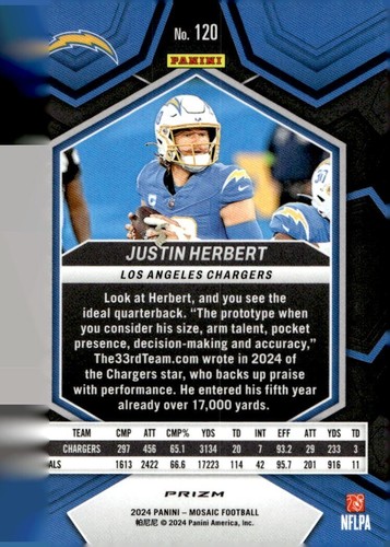 2024 Panini Mosaic - Justin Herbert #120 Reactive Yellow Mosaic Prizm - Bild 2 von 2