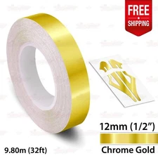 CHROME GOLD 1/2" 12mm Roll PIN STRIPE Car Striping Line TAPE Decal Vinyl Sticker