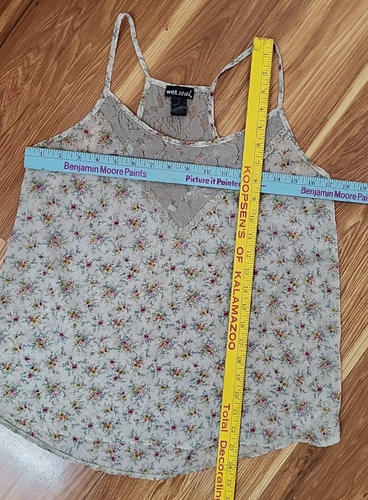 Vintage Y2k Wet Seal Baby Doll Tank Top Size Medium Floral Lace Chiffon Romantic - Picture 11 of 11