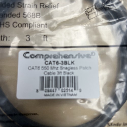 Comprehensive Cable CAT6-3BLK 3ft Cat6 Blk Snagless Patch Cabl Cable 550mhz - Picture 2 of 5