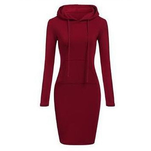 Womens Hooded Pocket Sweatshirt Ladies Long Sleeve Hoodie Jumper Midi Dress - Bild 5 von 18