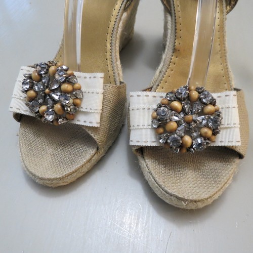 Schoenen Hakken Sandalen Espadrilles Enkelbandje 10 Bow Crew J Wedge Grootte Jewel Burlap nWUYqXI7