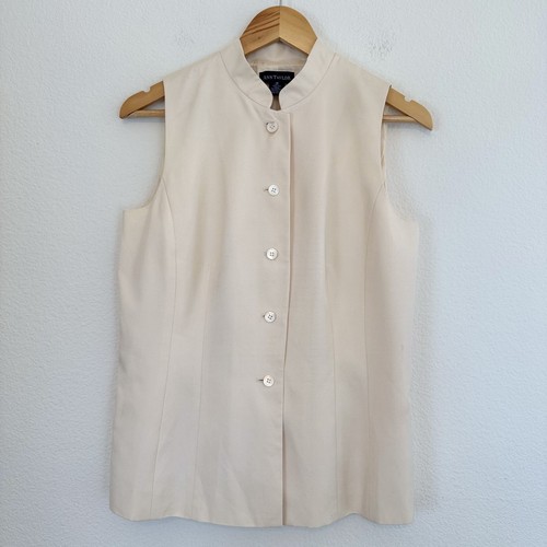Vintage 90s Ann Taylor Vest 100% Ivory Silk Mandarin Collar Womens Size 10