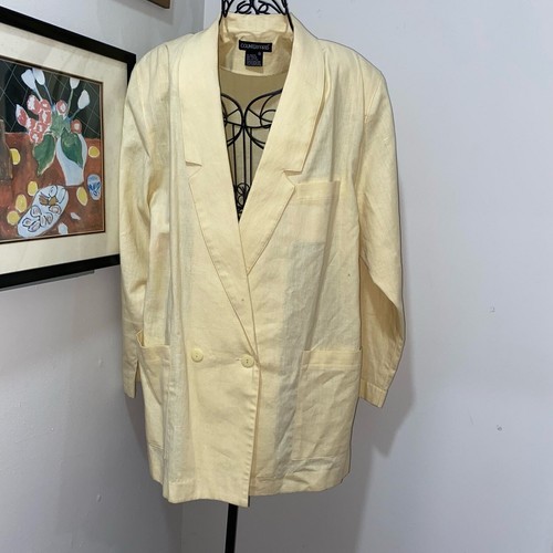 VINTAGE Blazer Damen Gr. 14 gelb Oversize 80er Jahre Zweireiher Sakko