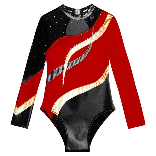 UK Girls Long Sleeve Gymnastics Leotard Ballet Dance Unitard Skating Bodysuit - Picture 25 of 116
