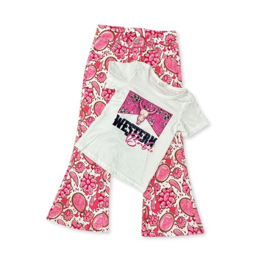 Cowgirl Baby Western Cow Bell Bottom Jeans Denim Pants Outfit - Picture 3 of 11