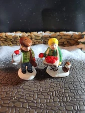 Dept 56 Snow Village- Girl Selling Apples and News Boy