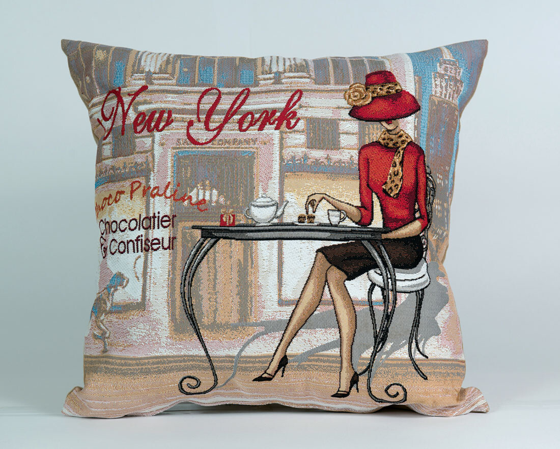 Gobelin Tapisseie Tapestry Paneele Textilbild Bild Basteln Stoff Lady Café 