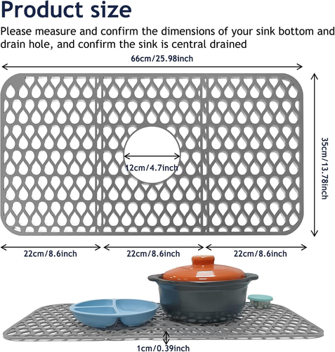 Silicone Sink Mat 26"x14" Non-Slip Protector for Kitchen & Bathroom Sink - Grey - Picture 2 of 12