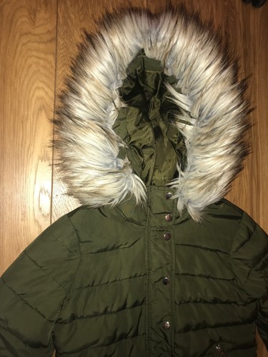 Topshop Hoo Parka Puffer Quilted Puffa Jacket Ladies Faux Coat 16 Size Fur Khaki qCExp7w4