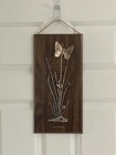 Vintage MCM Wood Plaque Butterfly Cattails Copper Tone Hanging Wall Art Boho