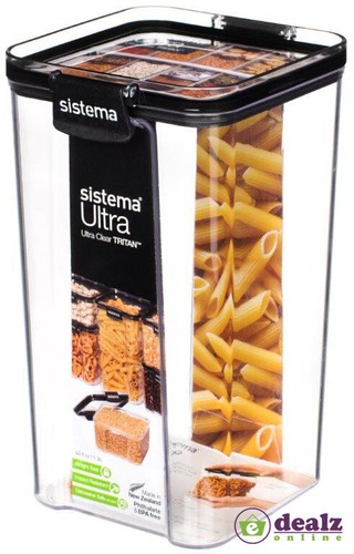 Sistema Tritan Square Ultra Canister Clear Black Glass Plastic Storage Container - Picture 8 of 12