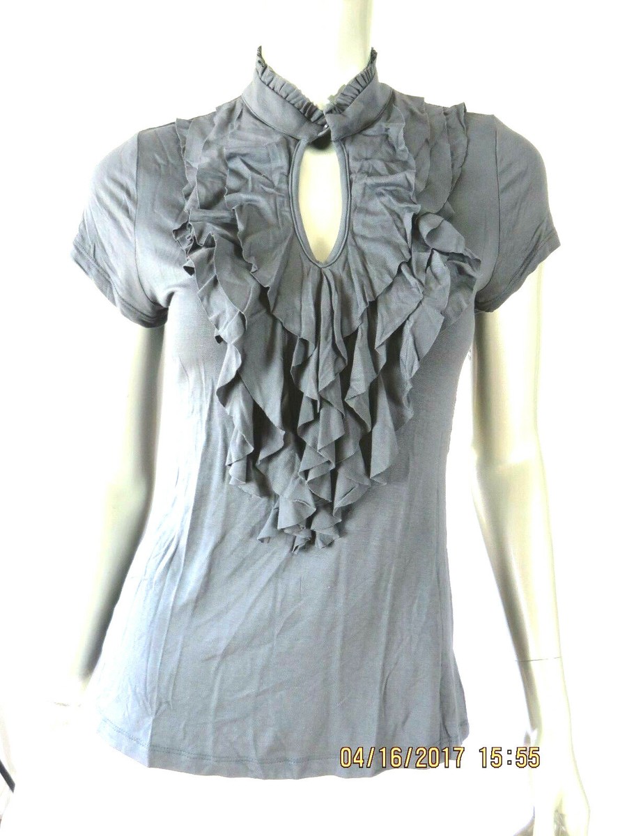 TWENTY ONE SZ S Viscose/Spandex Charcoal Gray Ruffle Shirt High