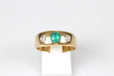 Ring 14 Karat Gold Smaragd Brillanten Schmuck Edelsteine Unisex Geschenk - Bild 1 von 4