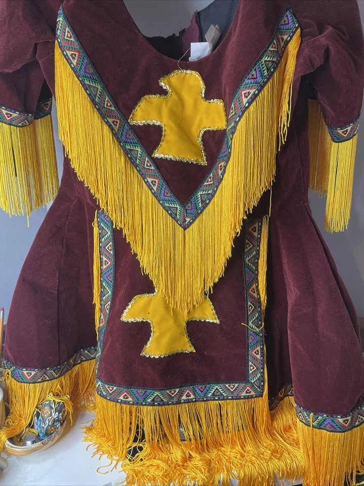 Disfraz Vintage Rubíes Vestido Nativo Indio Talla Pequeña Terciopelo LEER Foto 2 de 4