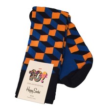 HAPPY SOCKS Men's Crew Socks Size 10-13 Orange Blue Black Cubes
