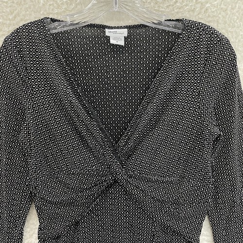 Mimi Maternity Black White Pattern Slinky Stretch Twist Bust Maternity Top M - Photo 3 sur 7