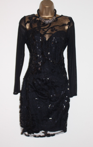 Lipsy Black Sequin Bodycon Dress 12 Party Lace Embroidered Occasion Wedding - Picture 9 of 17