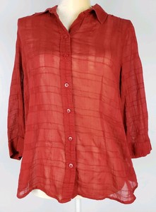 Coldwater-Creek-Womens-Top-Size-Medium-M-10-12-Red-3-4-Sleeve-Semi-Sheer