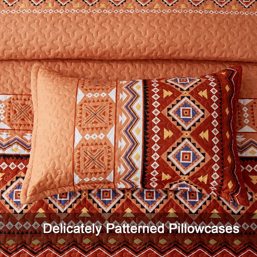 3-teiliges Quilt-Set King Size, Burnt Orange/Rost Steppdecke Tagesdecke leicht Bohe - Bild 5 von 7