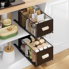 Pull Out Cabinet Organizer, No Drill Slide Out Pantry Shelves Drawers w/ Handle