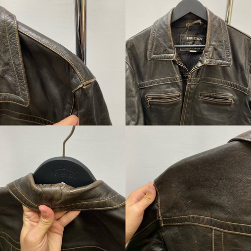 Chevignon Brown Heavy Flying Leather Jacket Size XL Men Rare Army - Picture 21 of 24