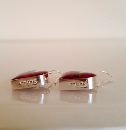 PENDIENTES DE GOTA DE PLATA VIOLETA GRITANDO - AMAPOLA Y ROSA BOHEMIA - FORMA DE CORAZÓN MED - Imagen 5 de 11