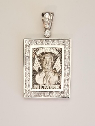 925 Sterling Silver Malverde Pendant CZ Stone White Sinaloa - Picture 3 of 9