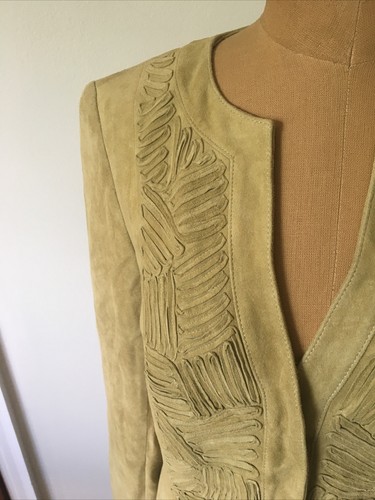 Lafayette 148 Ribbon Work Green Suede Jacket, 6 - Picture 4 of 12