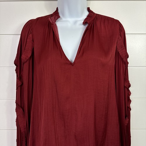 Women's Evereve Dark Red Long Sleeve V-Neck Blouse Shirt sz S - Picture 2 of 7