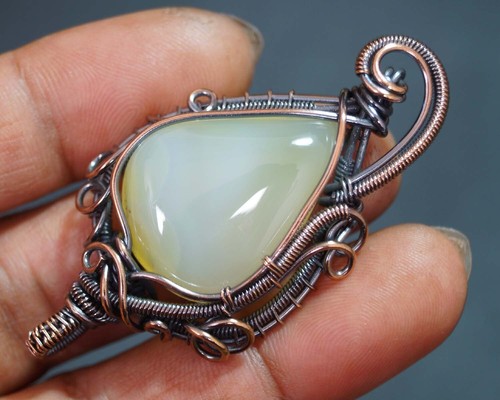 Yellow Onyx Gemsone Pendant Copper Wire Wrapped Handmade Gift Jewelry (PD-868 - Picture 5 of 7