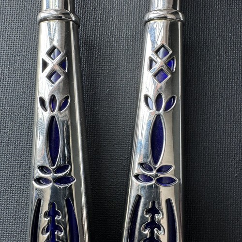 Set 2 Insalata Avon Royal Sapphire Acciaio Blu Servizio Servizio Forchetta Cucchiaio Francia - Foto 16 di 20