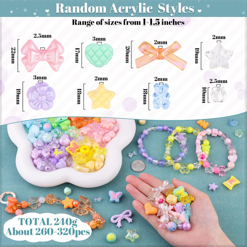 260-320PCS 6 Mixed Colors Assorted Acrylic Cute Beads for Bracelet Making, Bow B - Picture 2 of 12