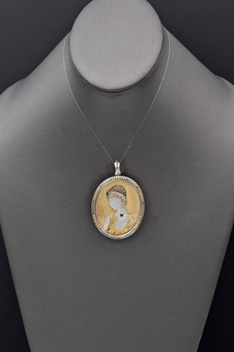 Erte Salome 14K Gold & Sterling Silver Sapphire & Diamond Brooch Pin Pendant - Picture 7 of 7