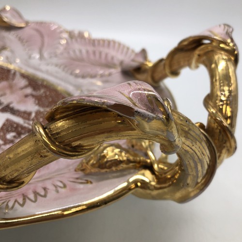 Large Majolica Pink & Gilt Platter, MICA Italy, 4 Feet & Ornate Handles, 22inch - Picture 16 of 24