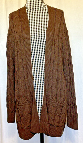 NWT St. John’s Bay Womens Open Chunky Cable Knit Cardigan Size Petite XXL Brown