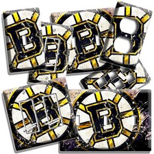 RUSTIC BOSTON BRUINS HOCKEY TEAM LOGO LIGHT SWITCH OUTLET WALL PLATES ROOM DECOR