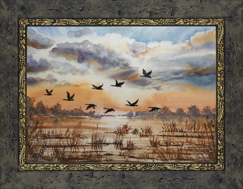 Original Watercolor Art Painting DUCKS FLYING Landscape Geese Flying Wall GiftA4 - Picture 11 of 15