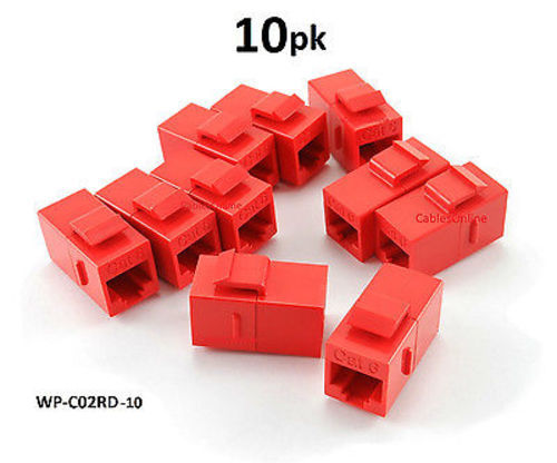 10-PACK CAT6 Female/Female RJ45 Ethernet Red Keystone Jack Coupler, WP-C02RD - Picture 1 of 2