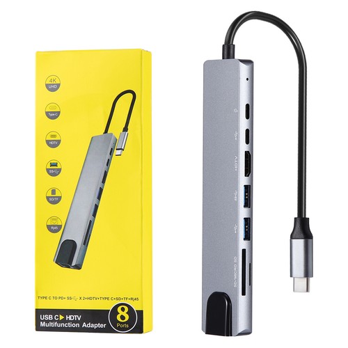8 IN1 USB C Hub Ethernet Multiport Typ C Adapter PD USB C Dock für MacBook iPad - Bild 16 von 16
