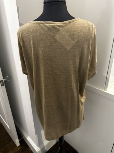 VINCE Women's Linen V-Neck Thin Knit Short Sleeve Oversized T-Shirt Top M Khaki - Picture 2 of 4