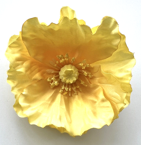 4.25" Golden Yellow Poppy Silk Flower Hair Clip Party Dance Wedding Cruise #1 - Afbeelding 1 van 2