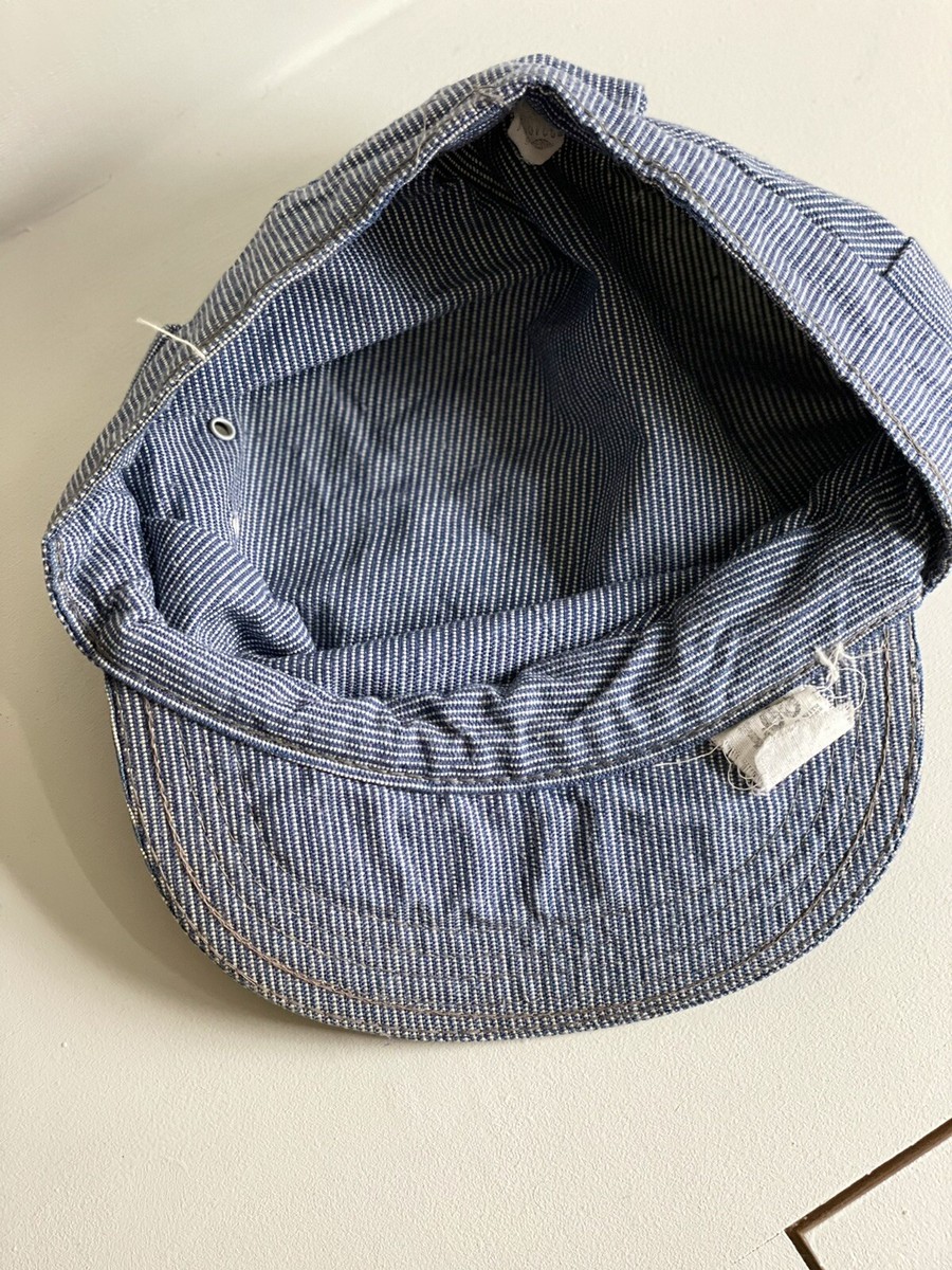 Vintage LEE .Railroad Worker HICKORY Denim Jeans Hat Cap Sz 7 1/4