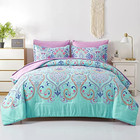 Twin Comforter Set, 5 Piece Bed in a Bag, Boho Aqua and Lilac Damask Medallion P