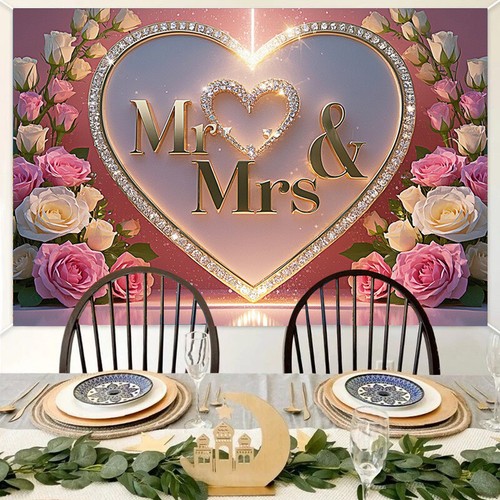 Mr & Mrs Boda Fondo Banner Fiesta Decoración Foto Accesorios Telón de fondo - Imagen 14 de 19