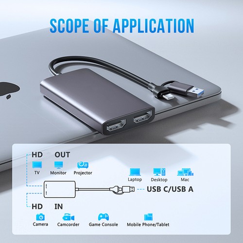 Carte de capture vidéo 1080P60fps HDMI to 4K HDMI Loop-out USB3.0 Type-C Grabber