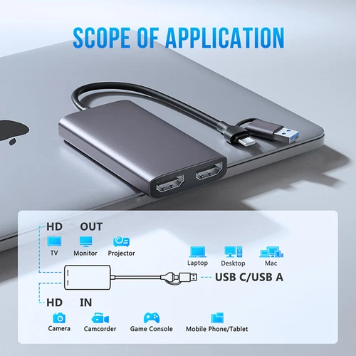 Carte de capture vidéo 1080P60fps HDMI to 4K HDMI Loop-out USB3.0 Type-C Grabber
