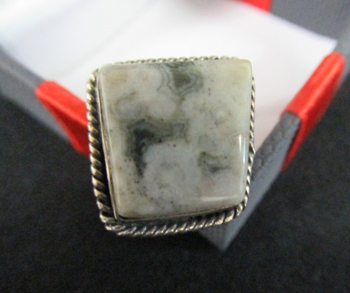 1/2 inch Ocean Jasper Gemstone Trapezoidal Ring Size 8 Sterling Siver 925 - Picture 11 of 11