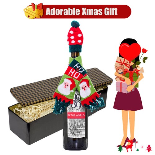 Christmas Wine Bottle Covers Mini Knitted Scarf Hat Home Xmas Party Decorations - Bild 6 von 7